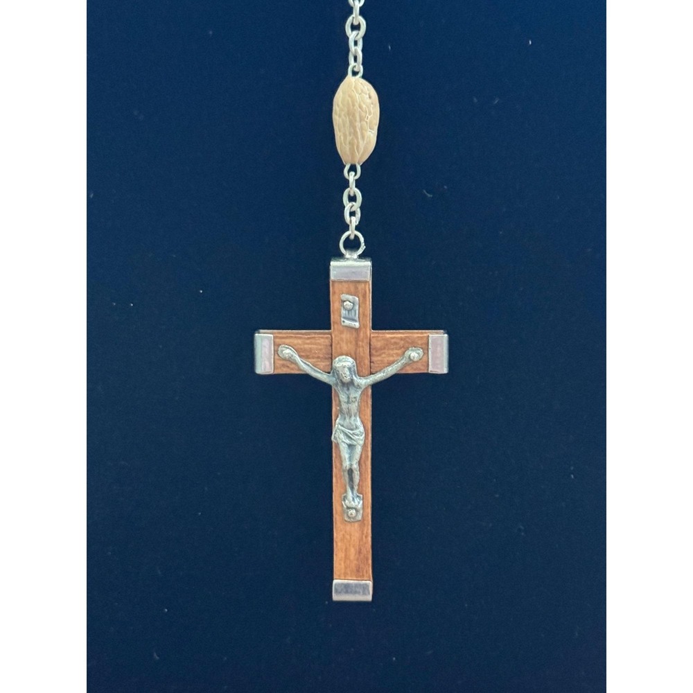 Vintage Italian Olive Wood Rosary Crucifix & Centerpiece Virgin Mary With Claspe - Picture 4 of 6
